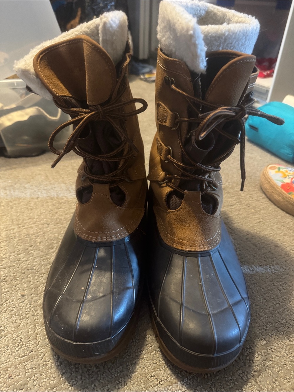 Lands' End Brown and Black Lace-Up Waterproof Winter Boots